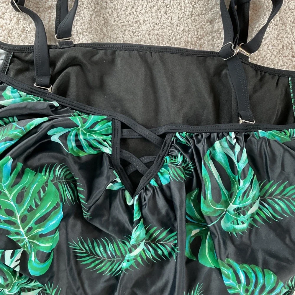 Daci Womens Plus 20W Tropical Monstera Leaf Off Shoulder One Piece Swimsuit NEW